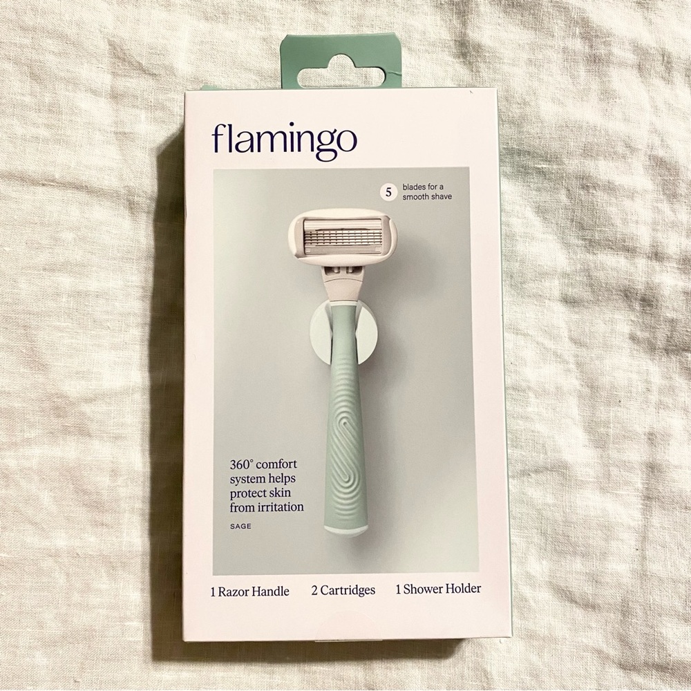 NWT Flamingo Sage Green Women's 5-Blade Razor • 1 handle, 2 blades